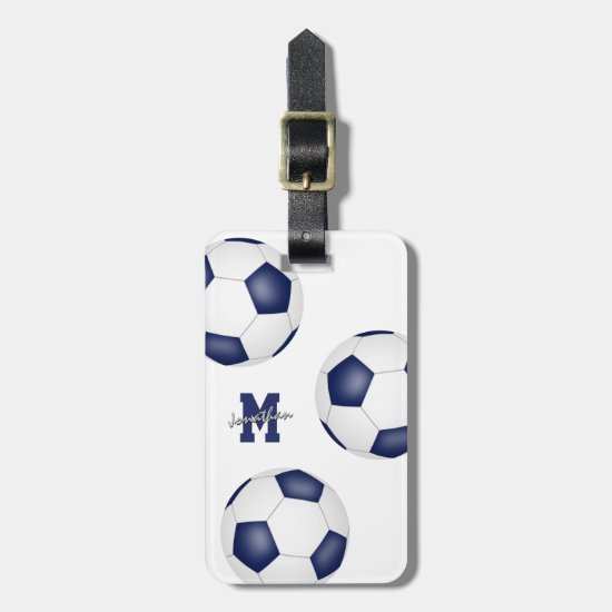blue white team colors boys girls travel soccer luggage tag