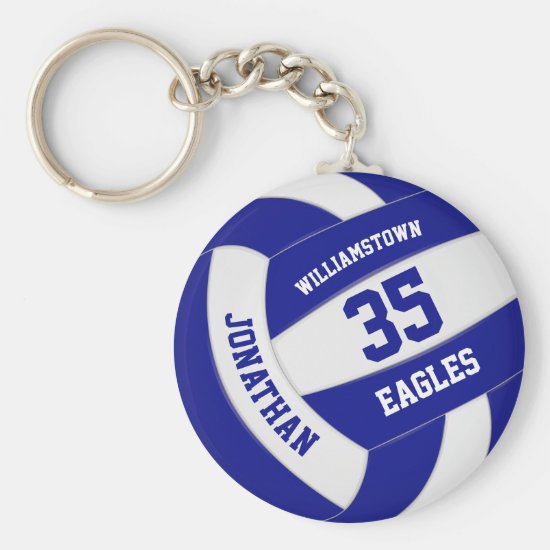 blue white team colors boys girls volleyball keychain