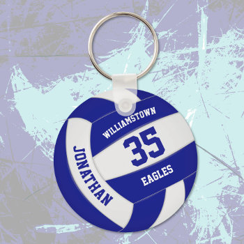 Blue White Team Colors Boys Girls Volleyball Keychain by katz_d_zynes at Zazzle