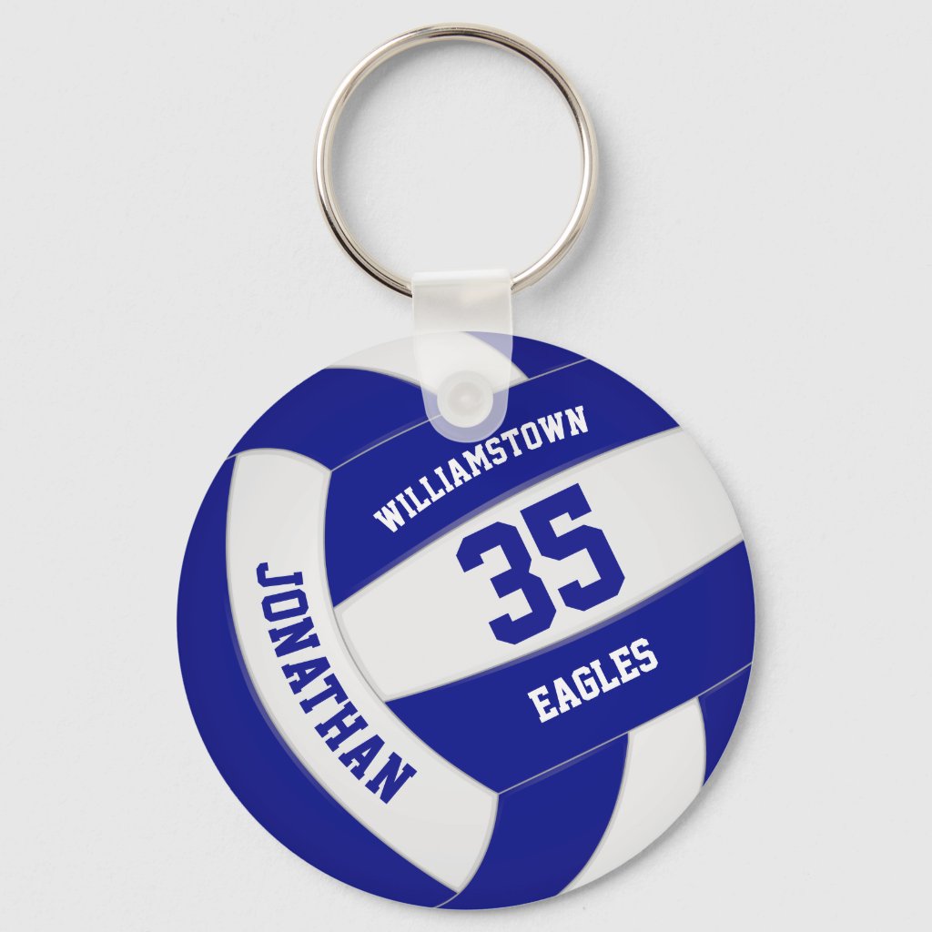 blue white team colors boys girls volleyball keyring