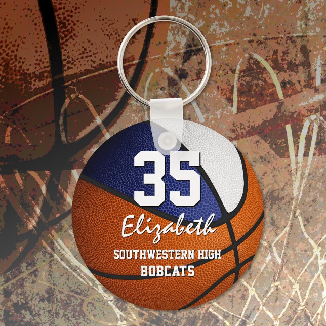 Blue white team colors girls boys basketball keychain (Creator Uploaded)