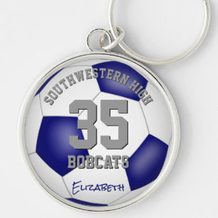 blue white team colors girls boys name soccer keychain