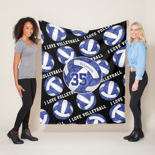 blue white team colors girls I love volleyball Fleece Blanket