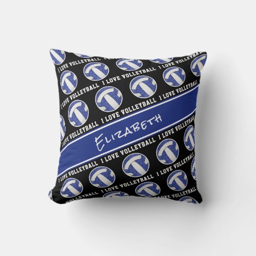 blue white team colors girls I love volleyball Throw Pillow