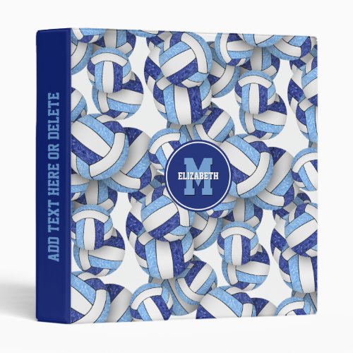 blue white team colors girly volleyballs pattern 3 ring binder