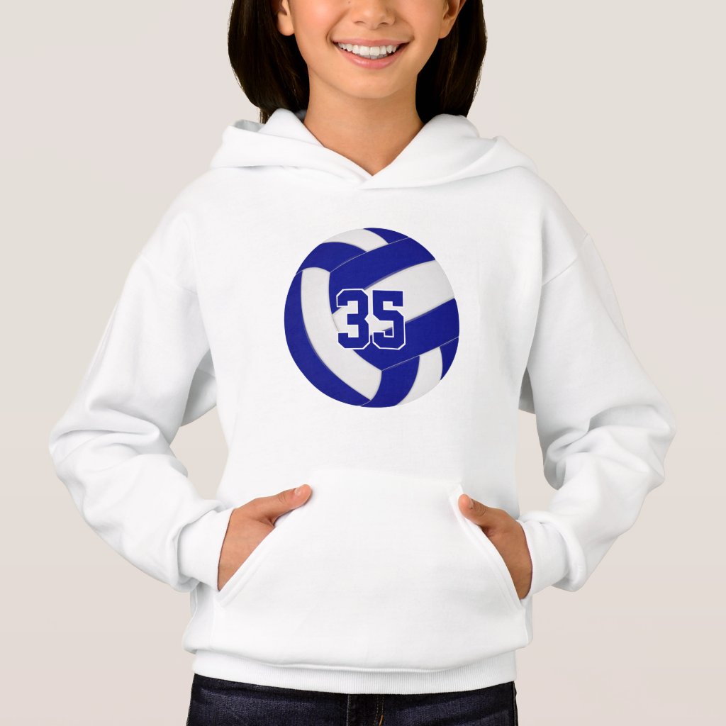 blue white team colors jersey number volleyball hoodie