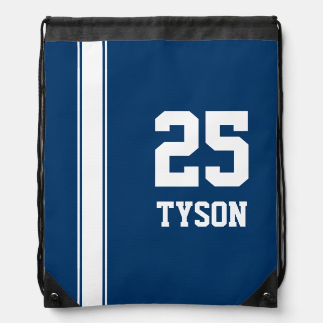 Blue & White Team Colors Monogram Drawstring Bag (Front)