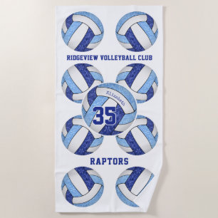blue white team colors name volleyballs beach towel