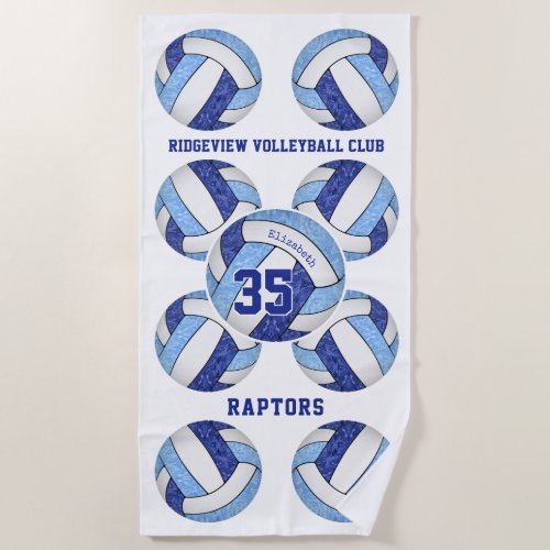 blue white team colors name volleyballs  beach towel