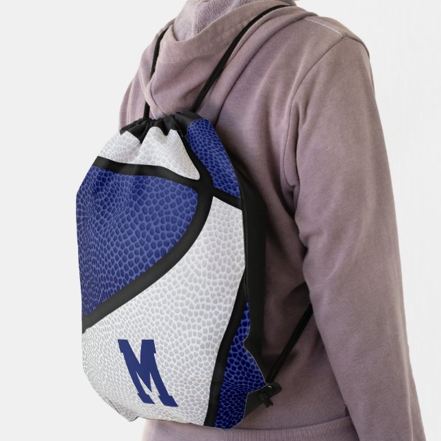 blue white team colors personalized basketball drawstring bag (Insitu)