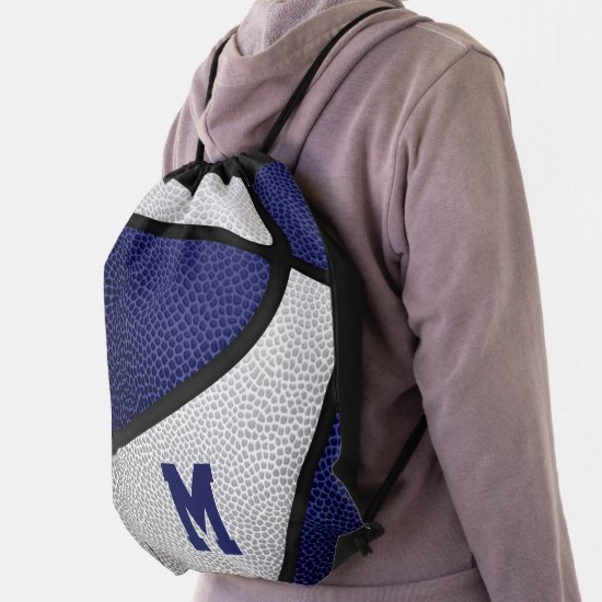 blue white team colors personalized basketball drawstring bag