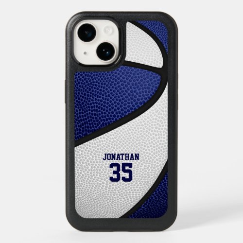 blue white team colors personalized basketball OtterBox iPhone 14 case