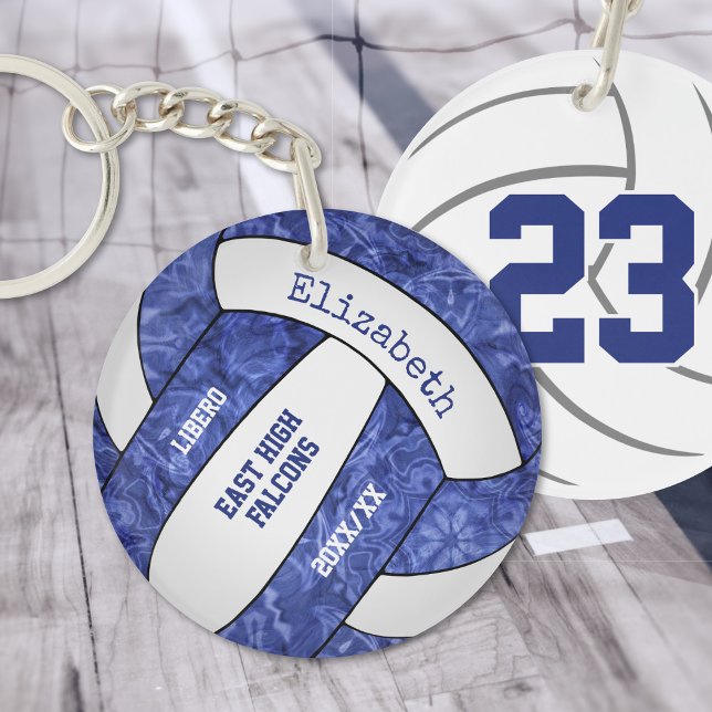 blue white team colors personalized volleyball keychain (Creator Uploaded)