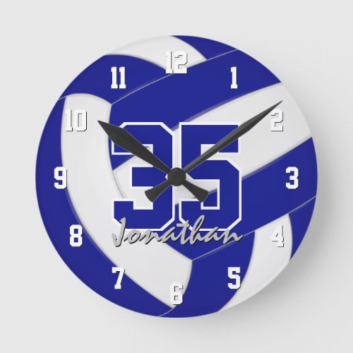 blue white team colors personalized volleyball round clock