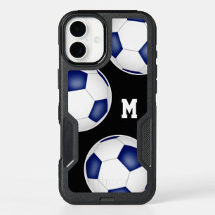 blue white team colors soccer balls monogrammed iPhone 16 plus case