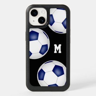 blue white team colors soccer balls monogrammed OtterBox iPhone case