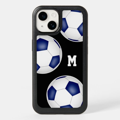 blue white team colors soccer balls monogrammed OtterBox iPhone 14 case