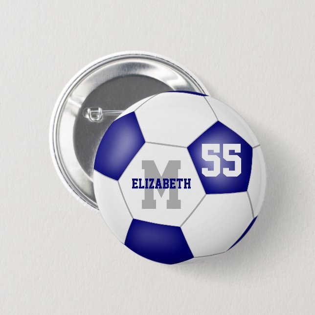 blue white team colors soccer personalized button (Front & Back)