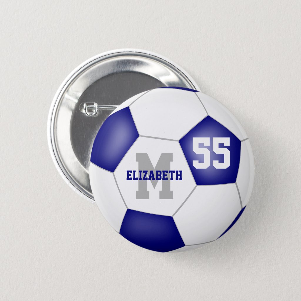 blue white team colors soccer personalized button