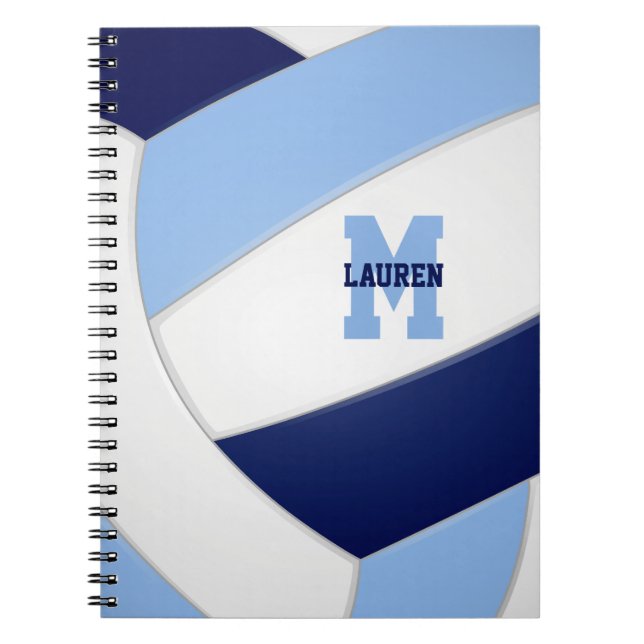 blue white team colors sports kids volleyball  notebook (Front)