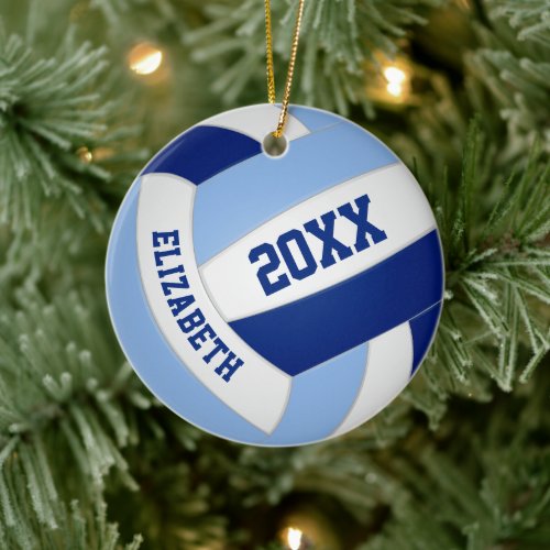blue white team colors sports volleyball ceramic ornament