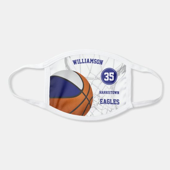 blue white team colors team name basketball face mask