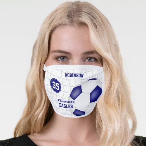 blue white team colors team name soccer face mask