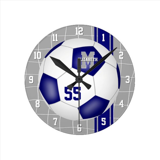 blue white team colors varsity stripes soccer round clock