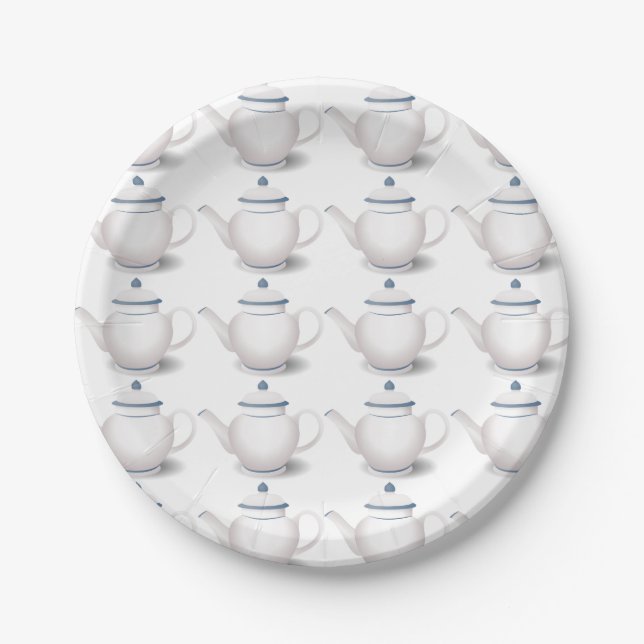 Blue & White Teapot English Regency Tea Party  Paper Plates (Front)