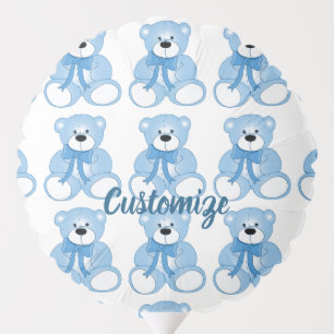 Blue & White Teddy Bear Pattern Balloon