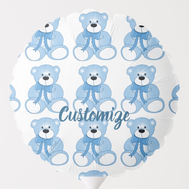 Blue & White Teddy Bear Pattern Balloon (Back)