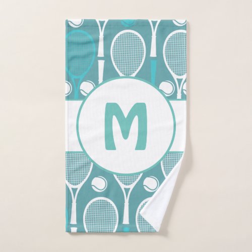 Blue  White Tennis Rackets Balls Player Name Cute Hand Towel