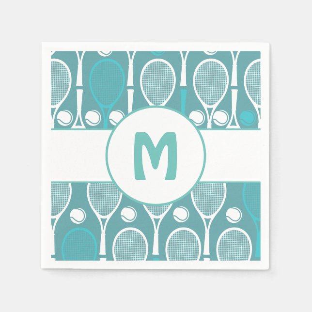 Blue & White Tennis Rackets Balls Player Name Cute Napkins (Front)