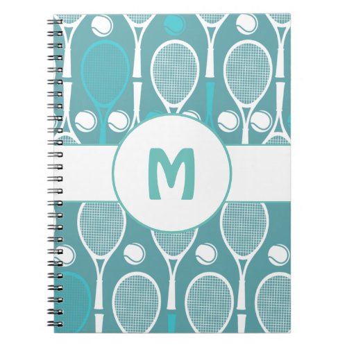 Blue  White Tennis Rackets Balls Player Name Cute Notebook