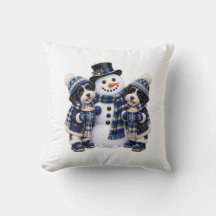 Blue&White Terriers Having Hot Cocoa with Snowman