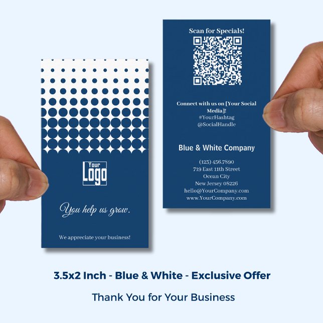 Blue White Thank You, QR Access to Special Offer Business Card (Blue White Thank You, QR Access to Special Offer Business Card; Size: 3.5x2 Inch)