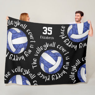 blue white the volleyball court is my happy place fleece blanket