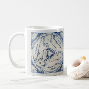 Blue & White Three Hares Rabbits Medallion Symbol Coffee Mug