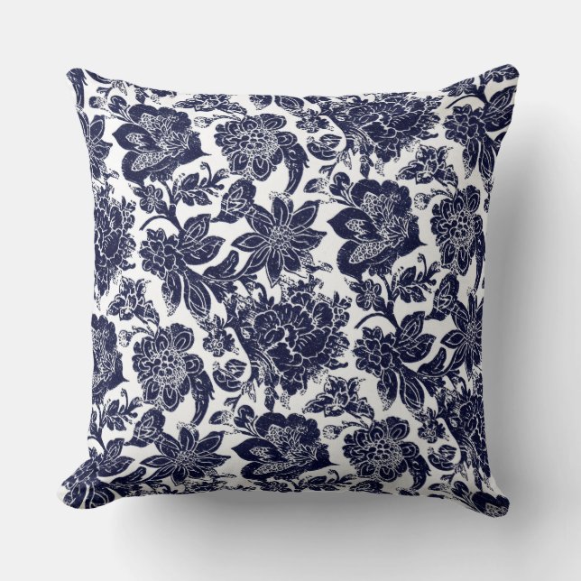 Blue White Throw Pillow (Front)