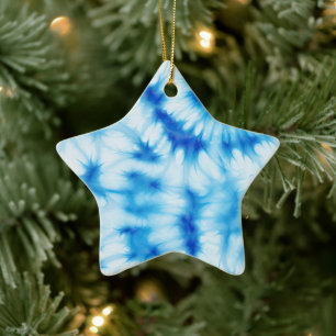 Blue White Tie Dye Ceramic Ornament