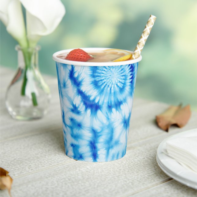 Blue White Tie Dye Paper Cups (Insitu)