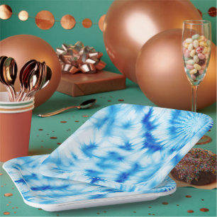 Blue White Tie Dye Paper Plates