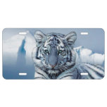Blue White Tiger License Plate at Zazzle