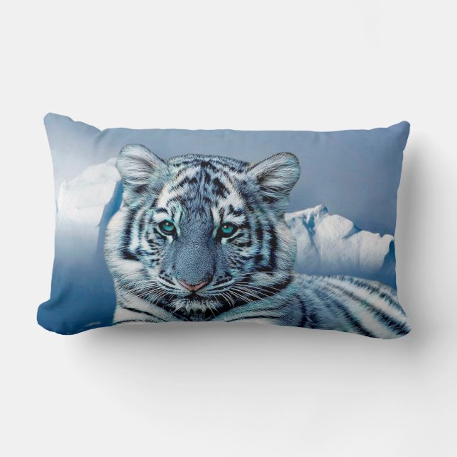 Blue White Tiger Lumbar Pillow (Front)