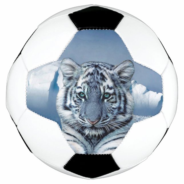 Blue White Tiger Soccer Ball (Front)