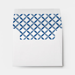 Blue & white tile design return address note card envelope