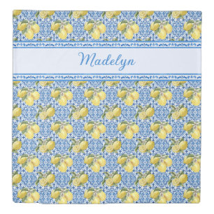 Blue White Tile Lemon Mediterranean Pattern Name Duvet Cover