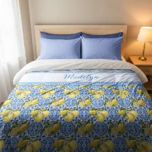 Blue White Tile Lemon Mediterranean Pattern Name Duvet Cover