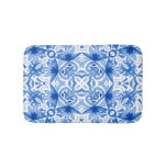 Blue white tile, watercolor seamless pattern. bath mat