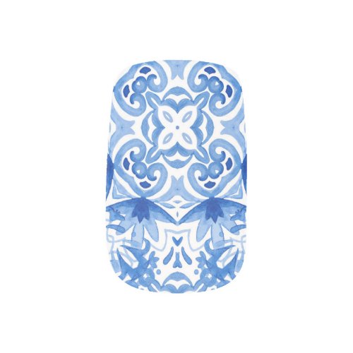Blue white tile watercolor seamless pattern minx nail art